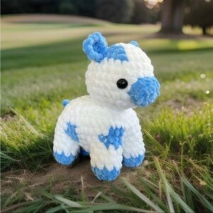 Blue and White Handmade Crochet Cow Plush Toy